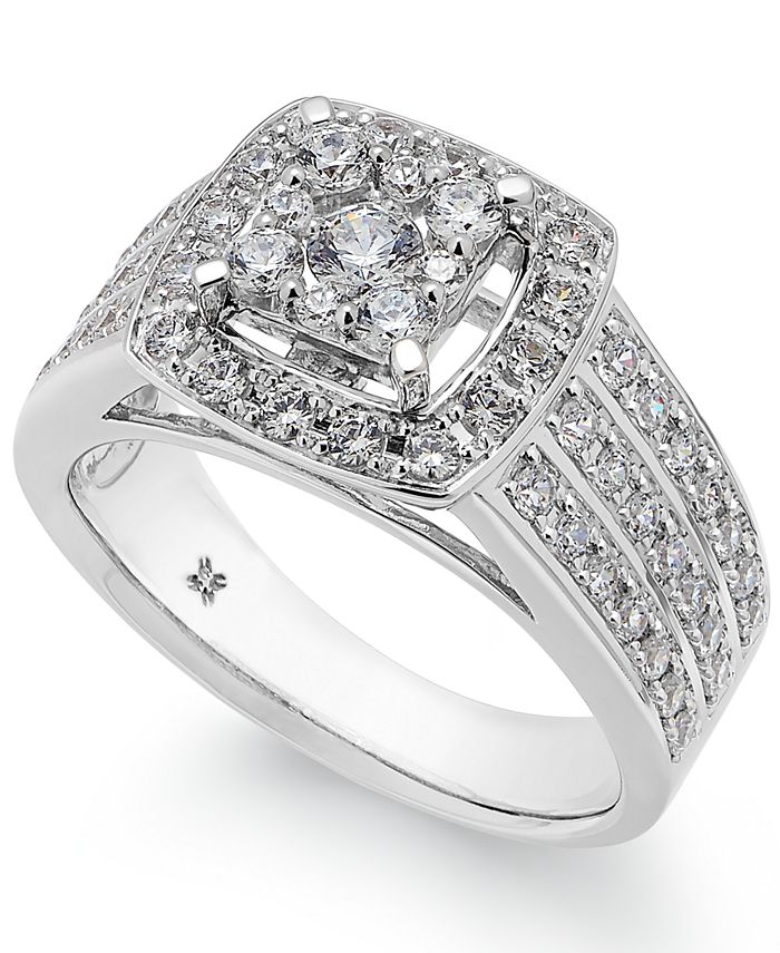 Macy's Diamond Square Cluster Engagement Ring (1 ct. t.w.) in 14k White