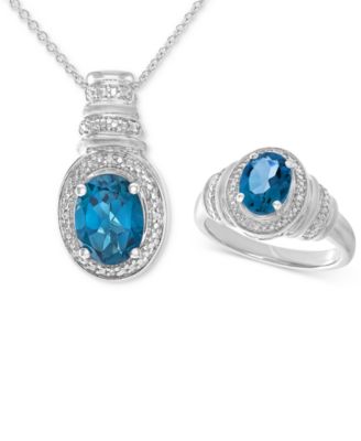 Macy's London Blue Topaz (3 Ct. T.w.) & Diamond Accent Pendant Necklace ...