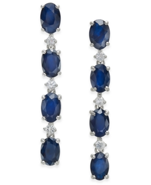 image of Blue Sapphire (4-3/4 ct. t.w.) & White Sapphire (1/5 ct. t.w.) Drop Earrings in Sterling Silver, Created for Macy-s