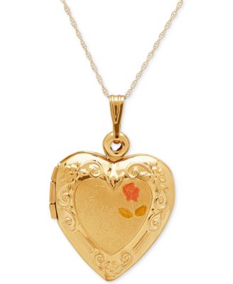 Engraved Heart Locket Pendant Necklace in 10k Gold
