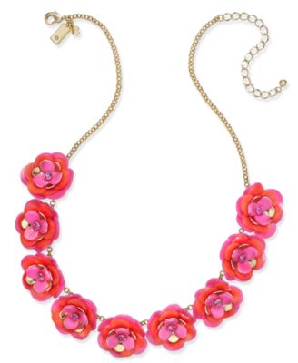 kate spade new york - Gold-Tone Pink Crystal Accent Flower Statement Necklace