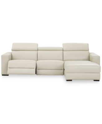 Nevio 3-pc Leather Sectional Sofa with Chaise, 1 Power Recliner and Articulating Headrests