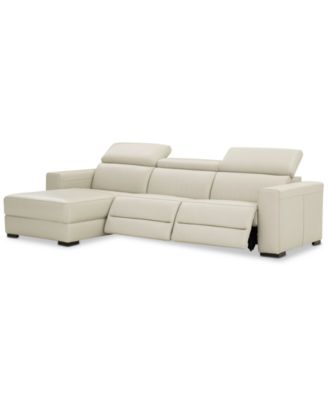 Nevio 115" 3-pc Leather Sectional Sofa with Chaise, 2 Power Recliners and Articulating Headrests