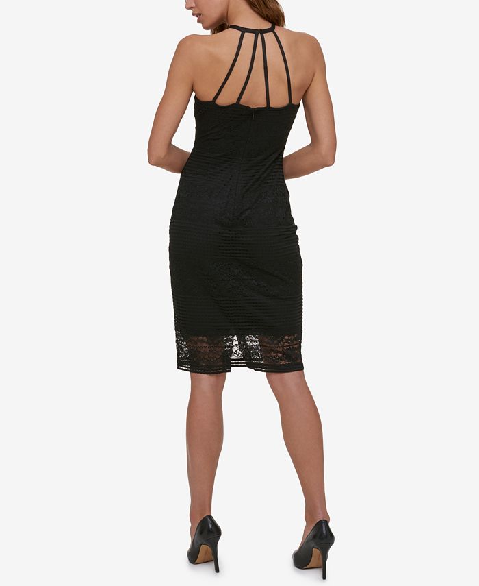 GUESS - Illusion Lace Ribbed Halter Dress