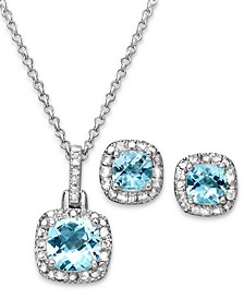 Blue Topaz (3-1/10 ct. t.w.) & Diamond Accent Sterling Silver 18" Pendant Necklace and Stud Earrings Set.