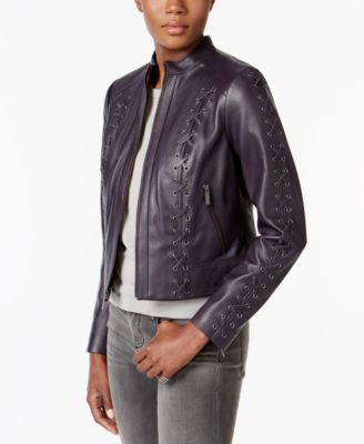 MICHAEL Michael Kors Leather Lace Up Jacket Created for Macy s Macy s