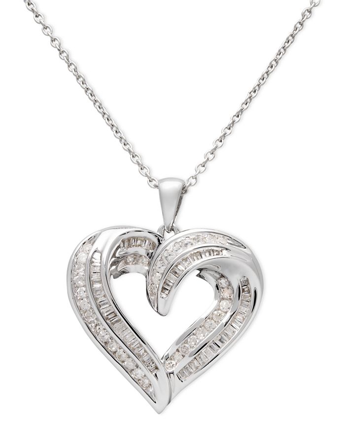 Macy's Diamond Heart Pendant Necklace in Sterling Silver (1/2 ct. t.w ...
