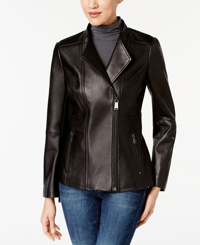 Anne Klein Asymmetrical Leather Jacket & Reviews - Coats & Jackets ...