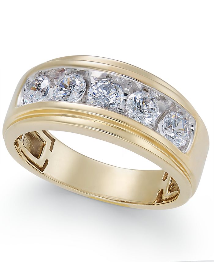Macy's Men's Diamond Five-Stone Ring (1-1/2 ct. t.w.) in 10k Gold - Macy's