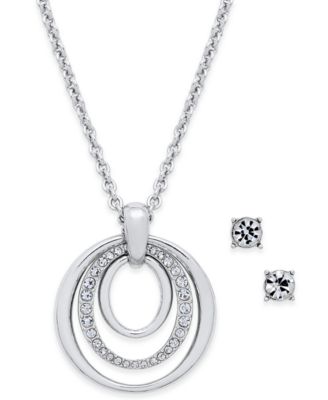 Photo 1 of Charter Club Pavé Pendant Necklace & Crystal Stud Earrings Set, Created for Macy's