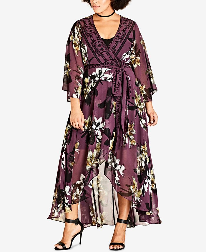 slå Post melodisk City Chic Trendy Plus Size Kimono Maxi Dress & Reviews - Dresses - Plus  Sizes - Macy's