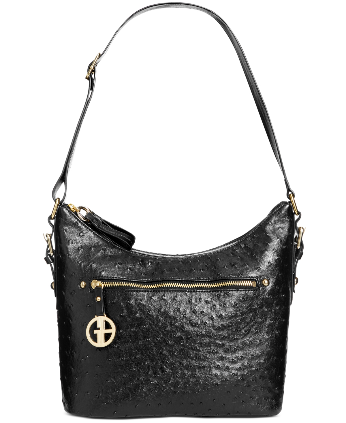 Giani Bernini Embossed Faux Ostrich Hobo, Created For Macy's In Black,black,gold