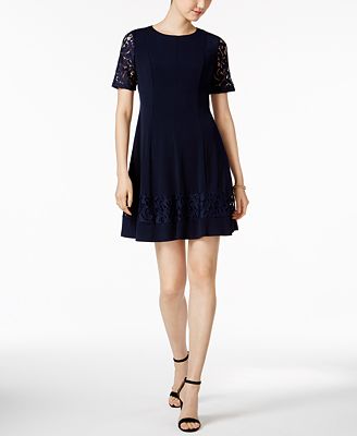 Jessica Howard Petite Lace-Sleeve Fit & Flare Dress - Dresses - Petites ...