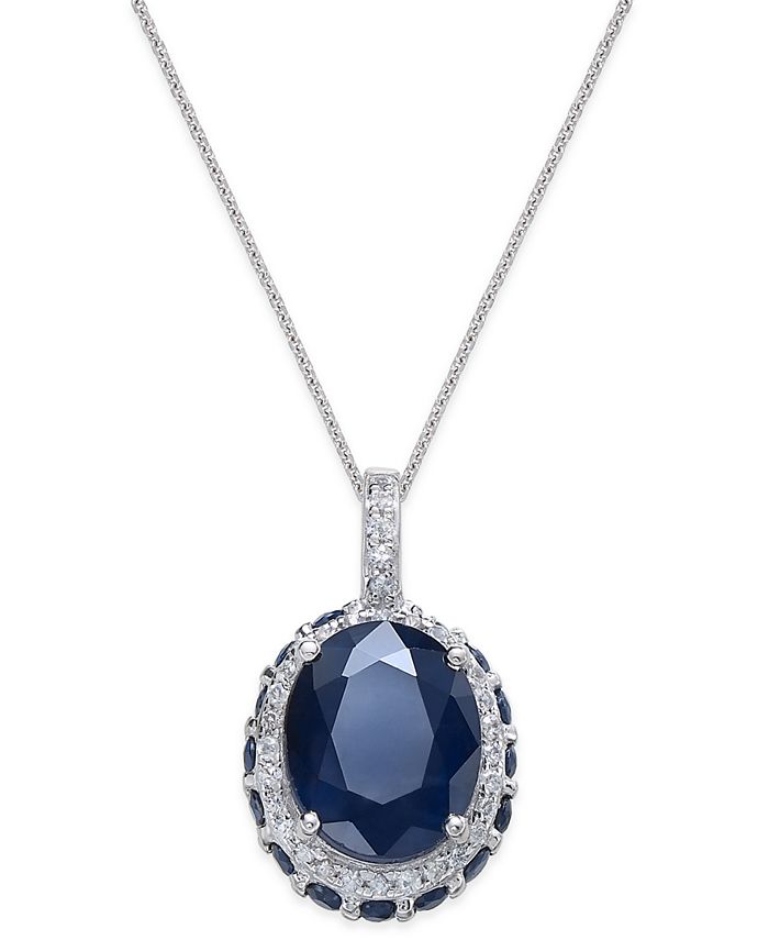 Macy's Sapphire (39/10 ct. t.w.) and White Sapphire (1/6 ct. t.w.) Pendant Necklace in 10k