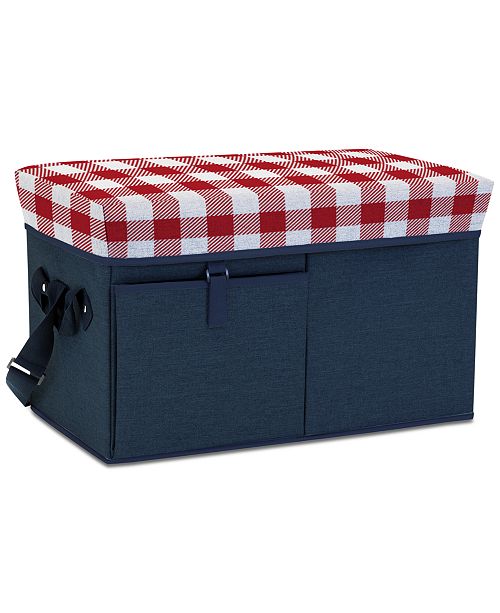 Picnic Time Oniva By Gingham Topped Navy Ottoman Cooler Seat