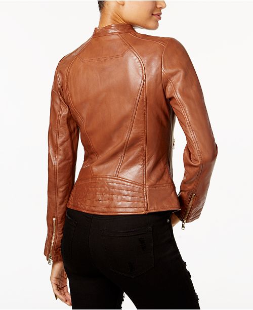 GUESS Leather Moto Jacket & Reviews - Coats - Women - Macy's (500 x 613 Pixel)