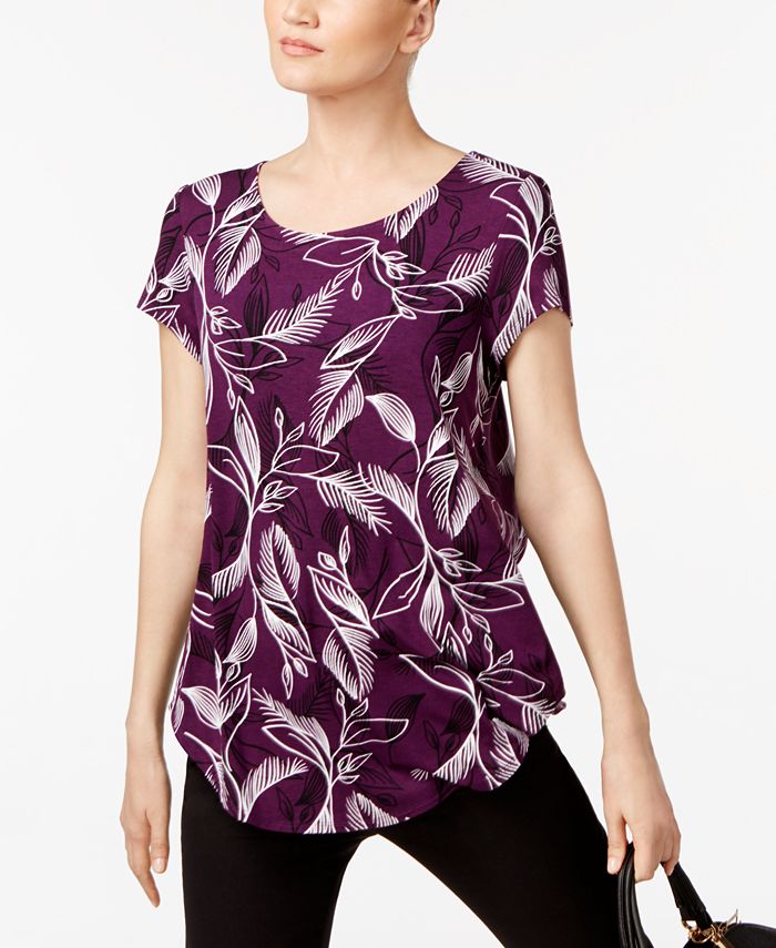 Jm Collection Womens Printed Shirttail Hem Top Purple Multi Size Petite S main image 0