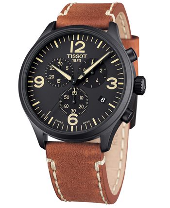 Tissot - Men's Swiss Chrono XL Brown Leather Strap Watch 45mm