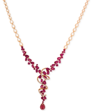 image of Le VianCertified Passion Ruby (14-5/8 ct. t.w.) & Diamond (3/8 ct. t.w.) Lariat Necklace in 14k Rose Gold