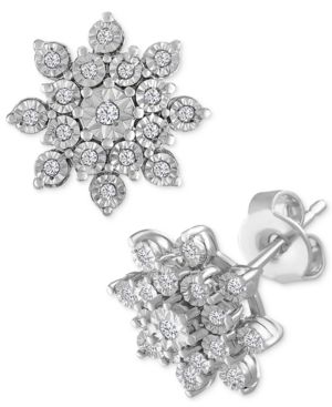 image of Diamond Cluster Stud Earrings (1/10 ct. t.w.) in Sterling Silver