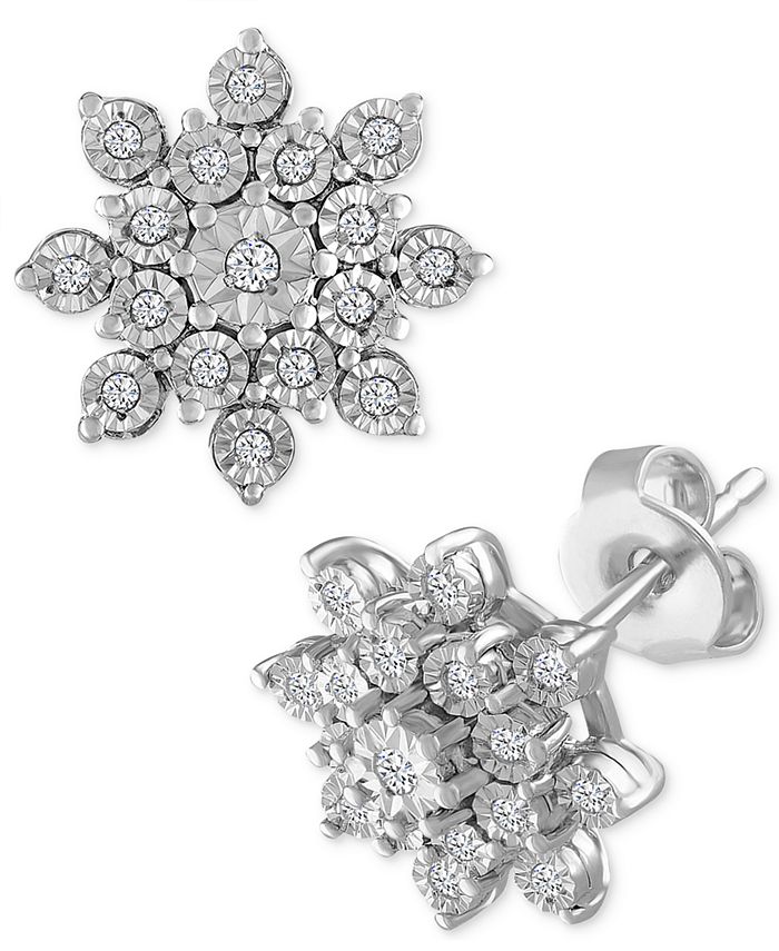 Macy's - Diamond Cluster Stud Earrings (1/10 ct. t.w.) in Sterling Silver