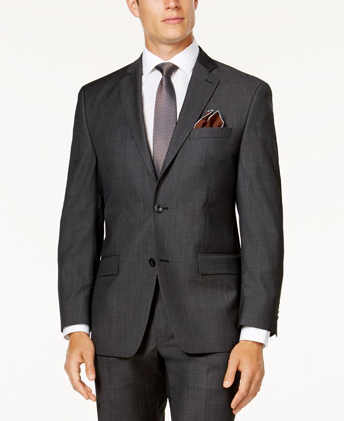 Michael Kors Michael Kors Men's Classic-Fit Charcoal Herringbone Suit ...