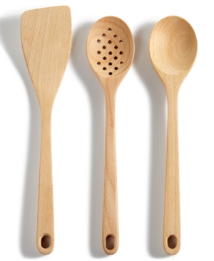 Martha Stewart Collection 3-pc. Beech Wood Utensil Set, Created For Macy's In Beechwood