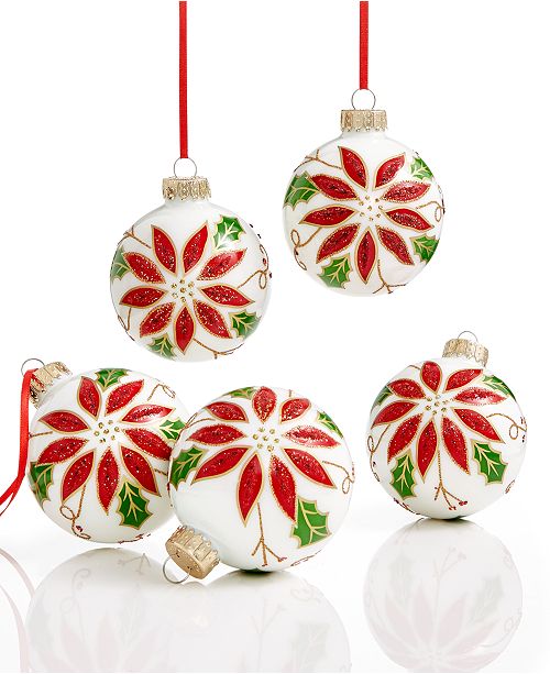 Holiday  Lane Set of 5 Glass Poinsettia Ball Ornaments    Holiday  Lane Set of 5 Glass Poinsettia Ball Ornaments