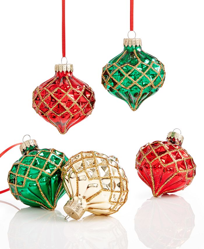 Holiday Lane Set of 5 Glass Ornaments, Created for Macy's Macy's