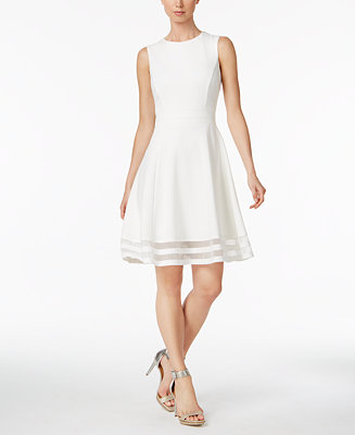 Calvin Klein Illusion-Trim Fit & Flare Dress, Regular & Petite - Macy's