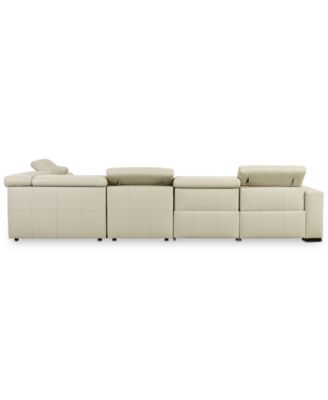 Nevio 6-pc Leather "L" Shaped Sectional Sofa with 3 Power Recliners and Articulating Headrests