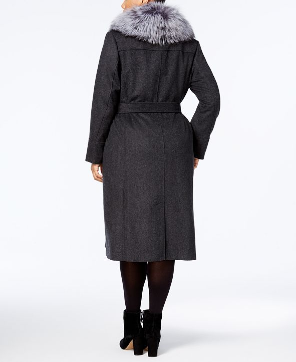 Michael Kors Plus Size WoolCashmere Blend Maxi Coat with FoxFur Trim