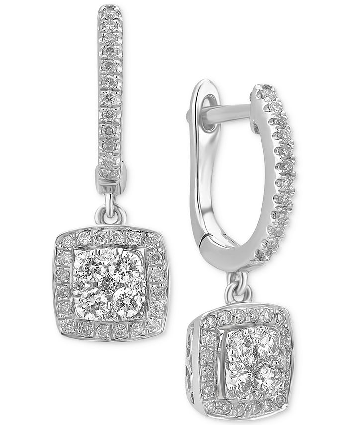 Macy's Diamond Cluster Dangle Hoop Earrings (1/2 ct. t.w.) in 14k White ...