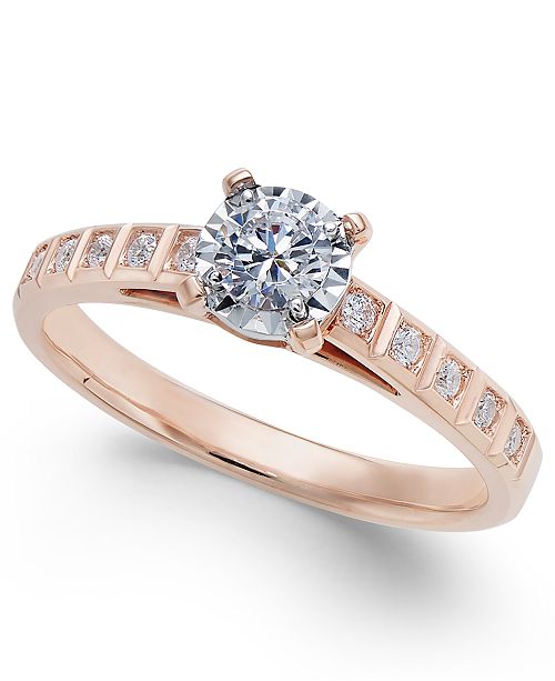 Macy's Diamond Miracle-Plate Engagement Ring (3/8 ct. t.w.) in 14k Rose ...