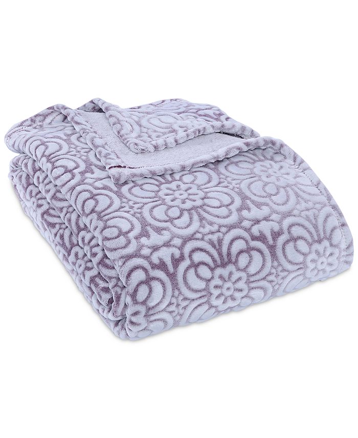 Berkshire VelvetLoft® Tipped Floral Plush Full/Queen Blanket Macy's