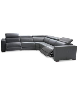 Nevio 5-Pc. Leather "L" Shaped Sectional with 2 Power Recliners with Articulating Headrests, Created for Macy's