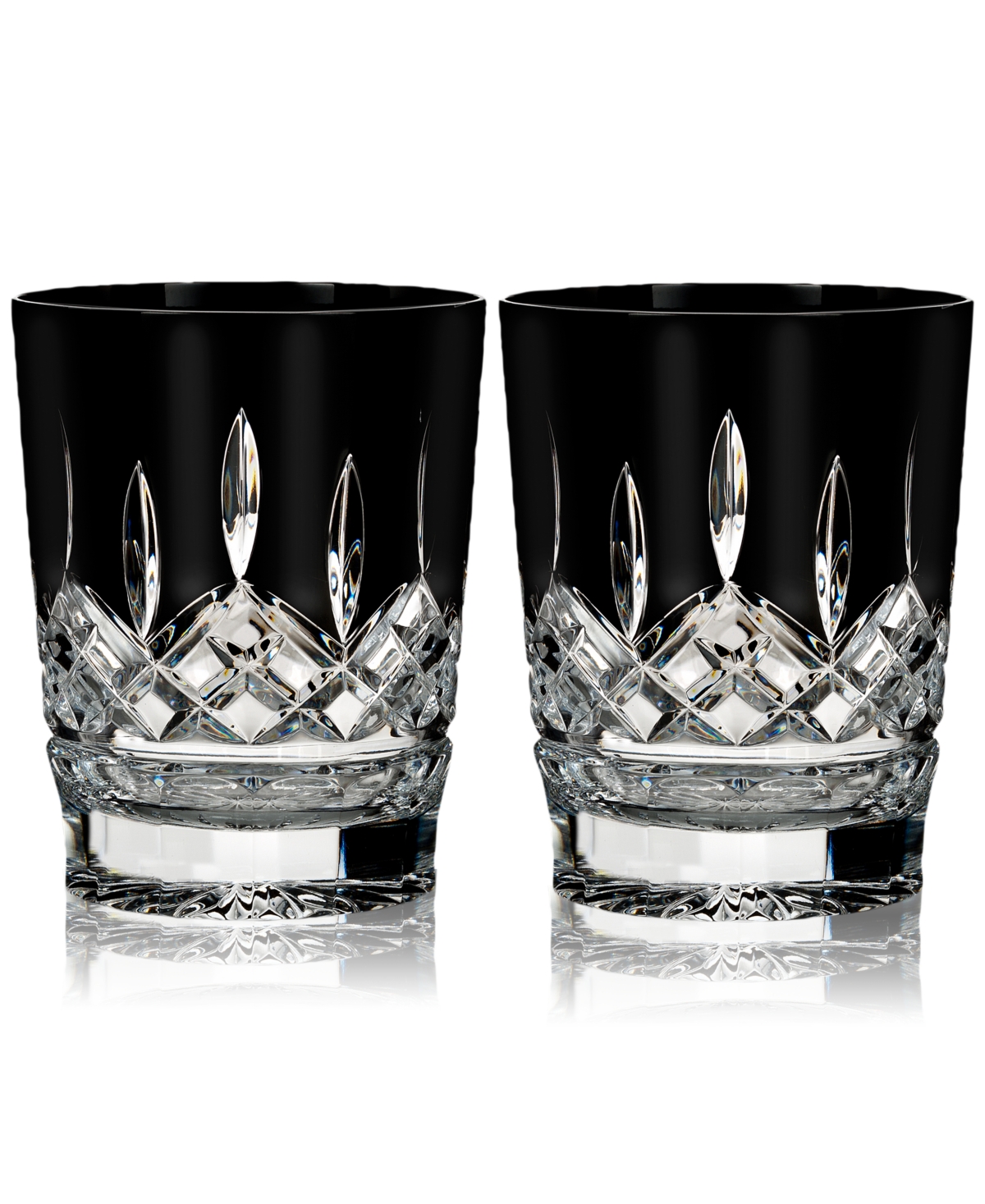 Waterford Lismore Black Double Old Fashioned Glass Pair