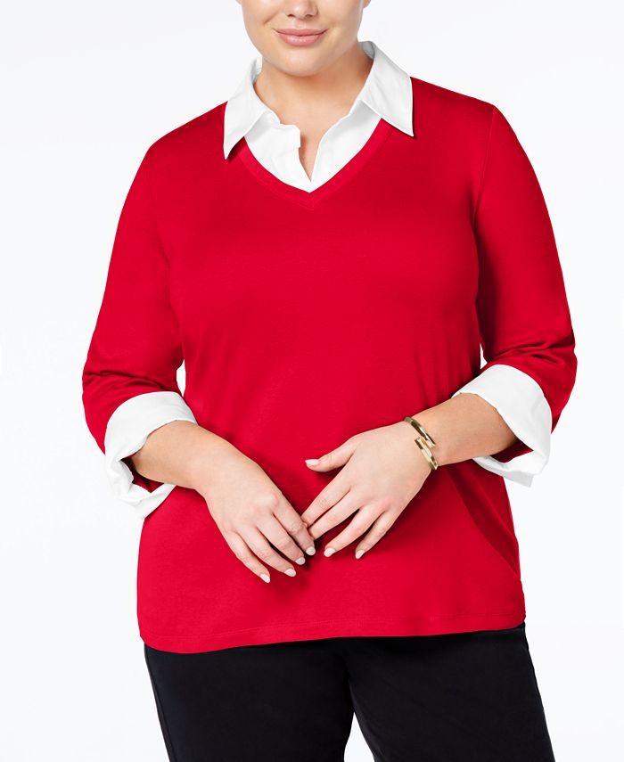Karen Scott Plus Size Cotton Layered-Look Top, Created for Macy's - Macy's