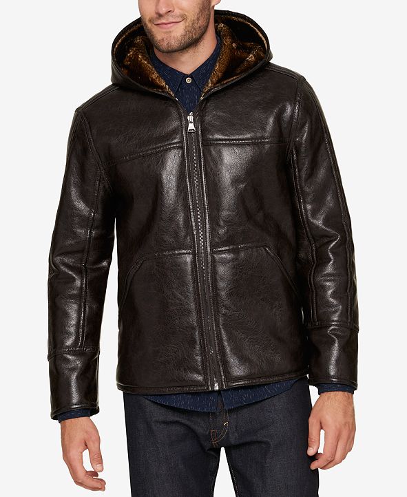 Marc New York Men&#39;s Faux Leather Hooded Jacket & Reviews - Coats & Jackets - Men - Macy&#39;s
