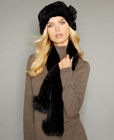 The Fur Vault Rosette Knitted Rex Rabbit Fur Hat & Scarf