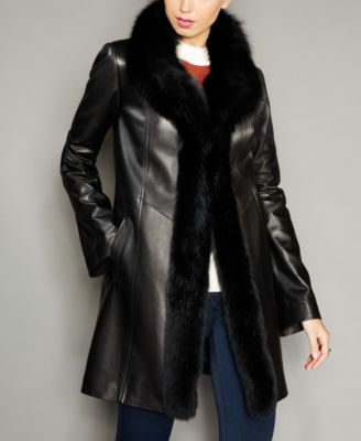 fur trimmed leather coat