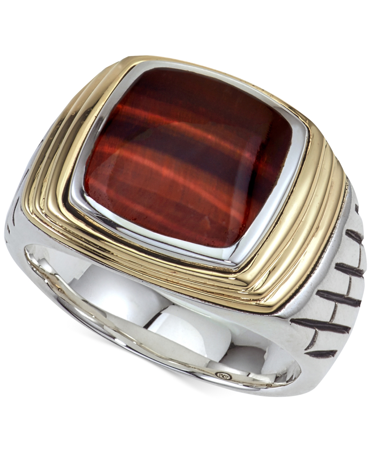 Tiger's Eye (12 x 10mm) Ring in Sterling Silver & 14k Gold, Created for Macy's - Silver