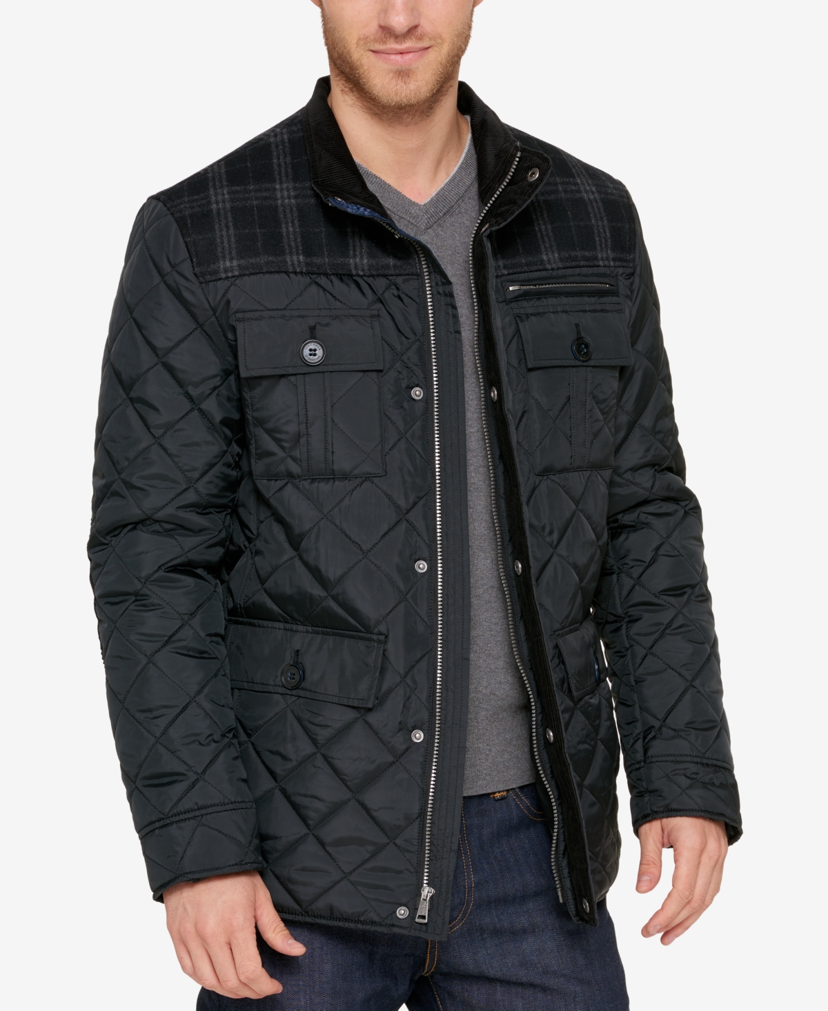 Cole Haan Mixed Media Quilted Jacket