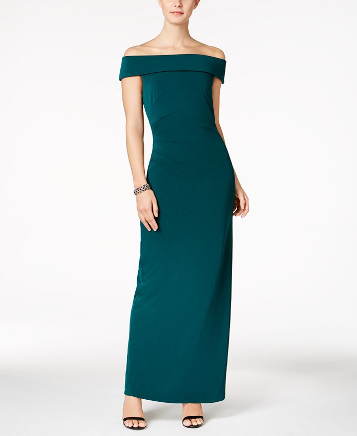 Vince camuto off shoulder crepe gown discount