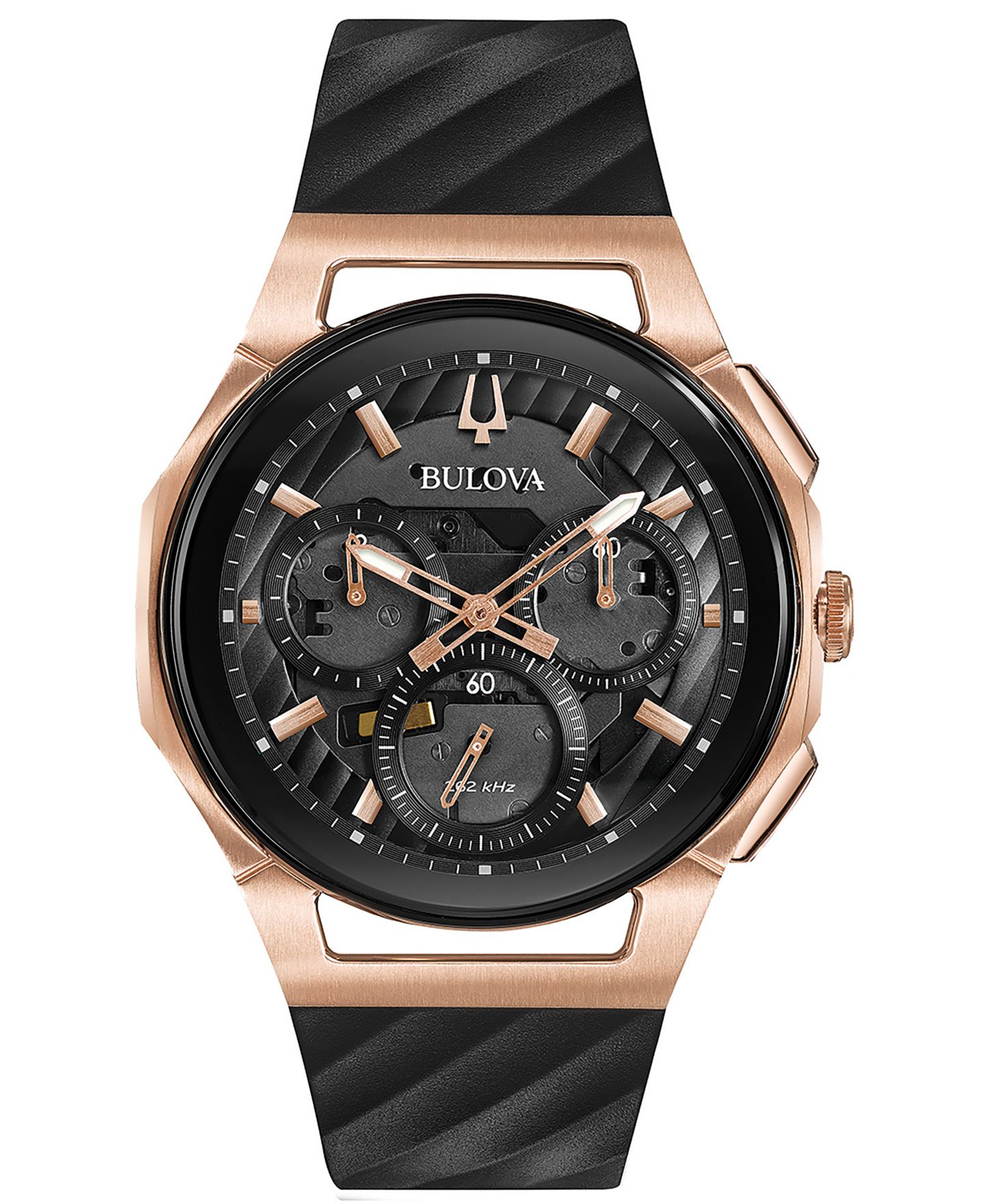Мужские часы Bulova Chronograph Curv Black Rubber Strap Watch 44mm — фото 1