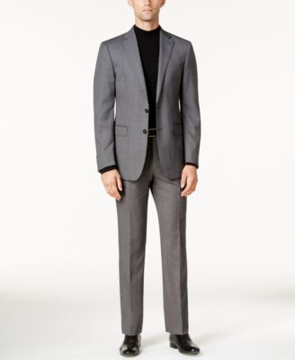 Calvin Klein - Men's Slim-Fit Black & White Textured Stretch Suit