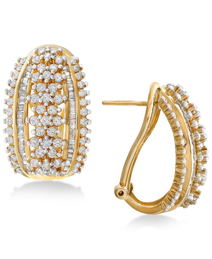 Macy's Wrapped in Love™ Diamond J-Hoop Earrings (2 ct. t.w.) in 14k ...