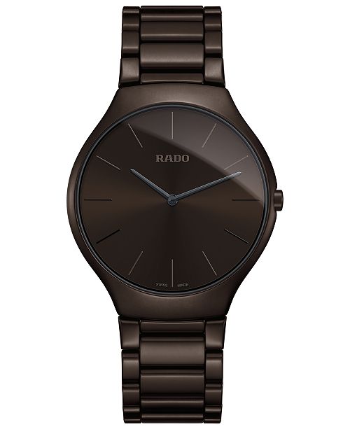 Rado Unisex Swiss True Thinline Brown Ceramic Bracelet Watch 39mm Reviews All Fine Jewelry Jewelry Watches Macy S