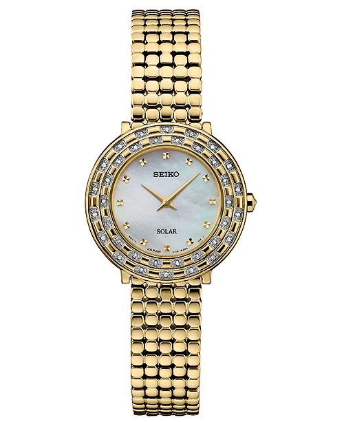 Seiko Women S Solar Tressia Diamond Accent Gold Tone Stainless Steel Bracelet Watch 29mm Reviews All Fine Jewelry Jewelry Watches Macy S