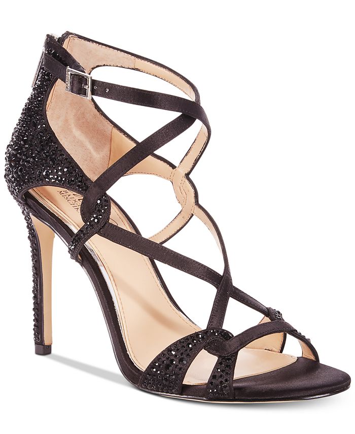 Jewel Badgley Mischka Aliza Glittered Strappy Evening Sandals - Macy's